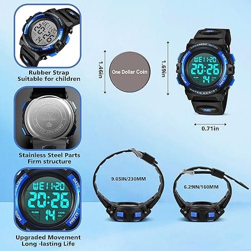 Kids Watch,Boys Watch for 3-15 Year Old Boys,Digital Sport Outdoor Multifunctional Chronograph LED 50 M Waterproof Alarm Calendar Analog Watch for Children with Silicone Band,Kids Gift thumbnail 6