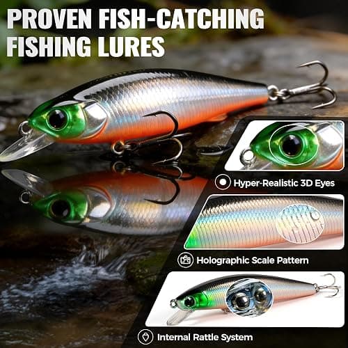 PLUSINNO Fishing Lures, All-in-One Fishing Tackle Box with Tackle Included, Fishing Gear Lure Bait Accessories Kit for Freshwater Bass Trout, Ideal Fishing Gifts for Men, Father & Beginners thumbnail 5