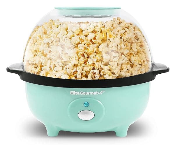 Elite Gourmet EPM330M Automatic Stirring 12-cup Popcorn Maker Popper, Hot Oil Popcorn Machine w/Measuring Cap & Built-in Reversible Serving Bowl, Great for Home Party Kids, Safety ETL Approved, Mint - Image 1
