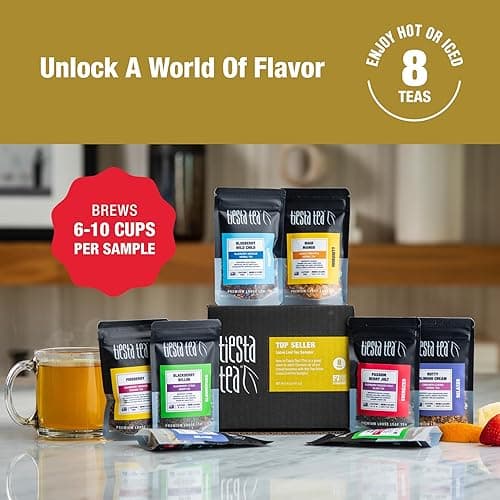 Tiesta Tea - Top 8 Favorites Sampler Set, Loose Leaf, Up to 80 Cups, High to No Caffeine, Hot & Iced, Tea Variety Pack with Green, Herbal, Black & Chai Brew, 8 Sample Pouches thumbnail 3