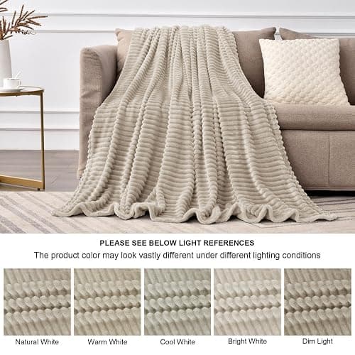 BEDELITE Fleece Throw Blanket for Couch – 3D Ribbed Jacquard Soft and Warm Decorative Fuzzy Blanket – Cozy, Fluffy, Plush Lightweight Linen Throw Blankets for Bed, Sofa, 50x60 inches thumbnail 5