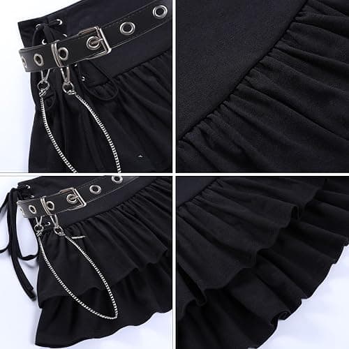 ZUNQKG Womens Y2k Gothic Skirt High Waisted Lace Up Double Layered Ruffles Punk Mini Emo Skirts thumbnail 3