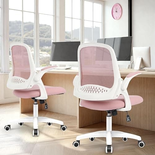 NEO CHAIR Office Desk Gaming Ergonomic Computer Chair with Lumbar Back Support Adjustable Height Swivel Rolling Wheels Flip-up Arms Mesh Chair for Home Vanity (Pink) thumbnail 9