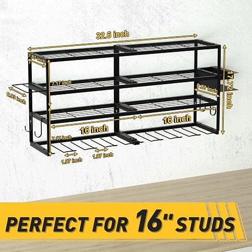 Large Power Tool Organizer Wall Mount for Fathers Dad, 4 Layers Heavy Duty Metal Garage Organization Loads 360lbs with 8 Cordless Drill Holder,Power Tool Shelf for Garage Workshop, UtilityRacks thumbnail 2