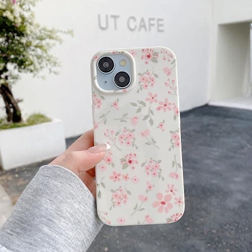 QLTYPRI for iPhone 15 Case, Cute Pink Floral Flower Pattern Aesthetic Phone Case, Raised Camera Protection Soft Slim TPU Shockproof Protective Phone Cover for Girls Women - Pink thumbnail 2