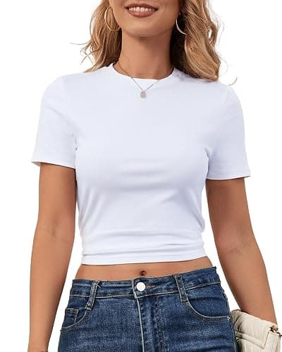 DGRPI Womens Cotton Basic Short Sleeve Crew Neck Summer T-Shirts Y2K Cute Crop Tops Baby Tee thumbnail 2