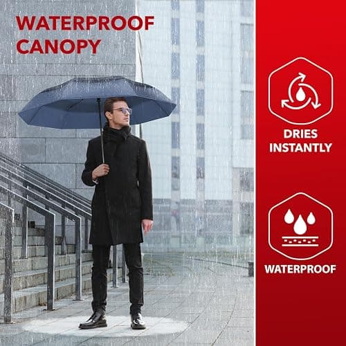 Repel Umbrella Windproof Travel Umbrellas for Rain - Easy Auto Open Close, Durable & Compact Umbrella, Strong Fiberglass Frame, Waterproof Canopy - Backpack, Purse, Portable Umbrella for Travel - F. Navy Blue - Travel thumbnail 7