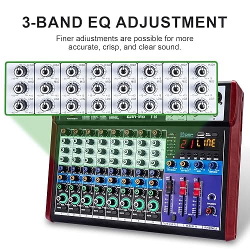 W IN-MIX Professional 8 Channel Mixer with Bluetooth, USB Recording, 48V Phantom Power & 24 DSP Effects – Studio & Live Console for DJ, Streaming and Karaoke thumbnail 4