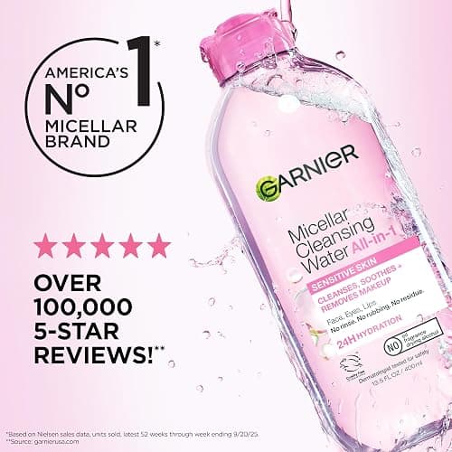 Garnier Micellar Cleansing Water, All-in-1 Makeup Remover and Facial Cleanser, For All Skin Types, 3.4 Fl Oz (100mL), 1 Count (Packaging May Vary) thumbnail 8