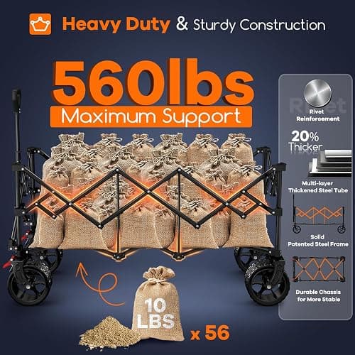 48" L Collapsible Wagon Cart Foldable, 560lbs Weight Capacity 300L Heavy Duty Folding Beach Wagons with Big All-Terrain Wheels, Utility Carts for Groceries, Shopping, Camping, Sports - Black thumbnail 4