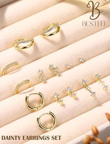 BESTEEL 7Pairs Hypoallergenic Gold Earrings for Women Trendy Small Stud Huggie Hoop Earing Stacks Set Cute Cartilage Helix Jewelry for Sensitive Ears Silver Dainty Christmas Earrings Gifts thumbnail 5