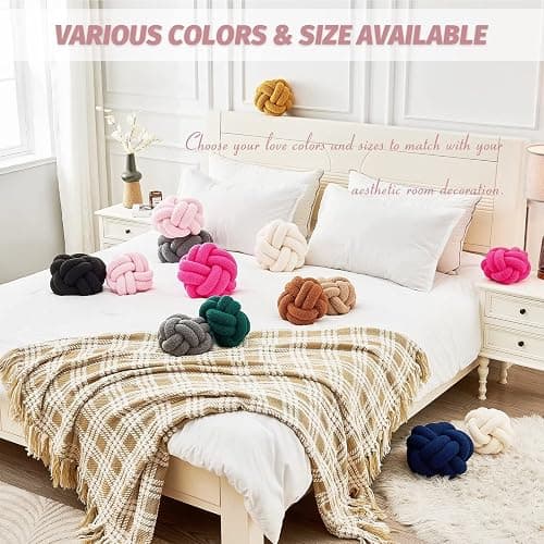Uvvyui Knot Pillow Ball, Soft Pink Home Decor Knotted Pillows, Handmade Round Plush Throw Pillow, Aesthetic & Cute Large Decorative Pillows for Bed, Floor, Couch, Bedroom Home Decor 8 inches - Pink - Small-8 Inch thumbnail 6