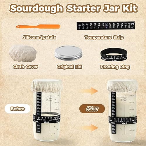 Complete Bread Proofing Basket Kit | All-in-One Set with Banneton(9 in), Sourdough Starter Jar Kit, Bread Lame, Dough Scraper, Whisk, Cutter & Tools thumbnail 4