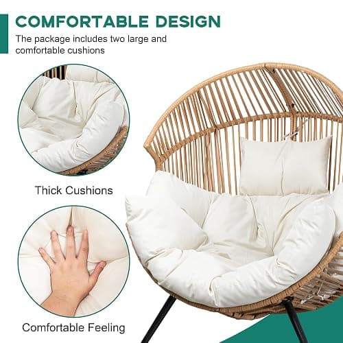 Shintenchi Wicker Egg Chair Outdoor Rattan Patio Chair with Cushion,Oversized Patio Lounge Chairs with Cushion Egg Basket Chair, Egg Seat for Indoor Living Room Bedroom Outside Patio Backyard Balcony thumbnail 4