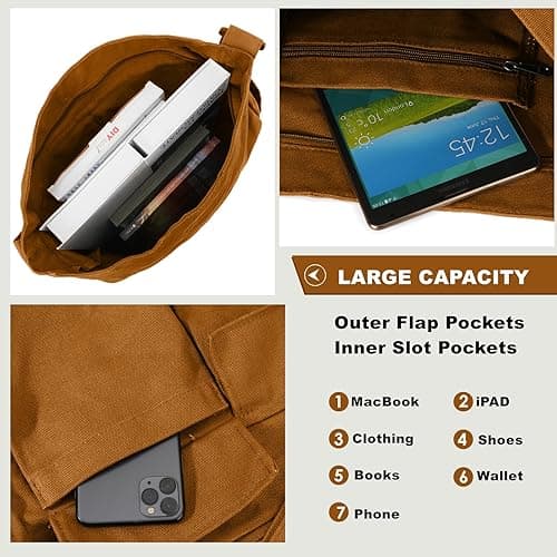 Canvas Messenger Bag Large Hobo Crossbody Bags with Multiple Pockets,School Vintage Shoulder Laptop Bag for Women and Men thumbnail 6