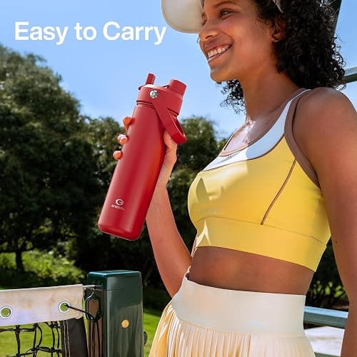 ENCOOL Insulated Water Bottle with Straw Stainless Steel Water Bottle, Leak-Proof, BPA-Free, Double Wall Vacuum Keeps Cold for 24 Hours for Sports, Travel, School (18 oz, Medium Carmine) thumbnail 7