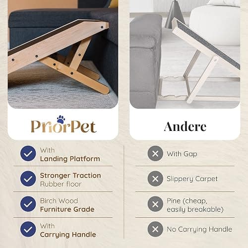 Dog ramp for Couch – Non-Slip, Sturdy Build Foldable Dog ramp – Supports up to 200lbs – Adjustable 7'' to 20'' – Landing Platform Seamlessly Connects – Birchwood Pet Ramp for Small Dogs – Natural thumbnail 6