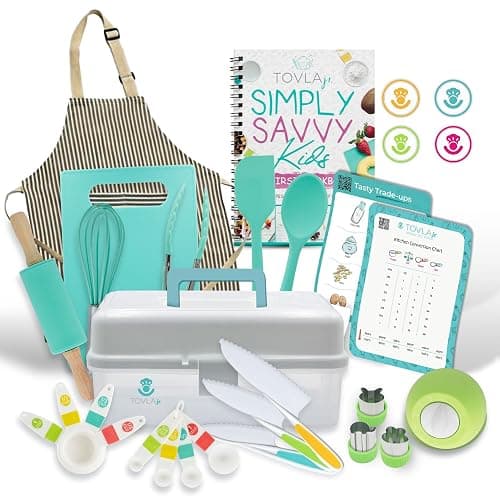TOVLA JR Kids Real Cooking and Baking Ultimate Gift Set | Montessori Kid-Safe Knives, Apron, Visual Cookbook, Timer, Storage Case & Tools | Premium Christmas & Birthday Gift for Girls & Boys - Image 1