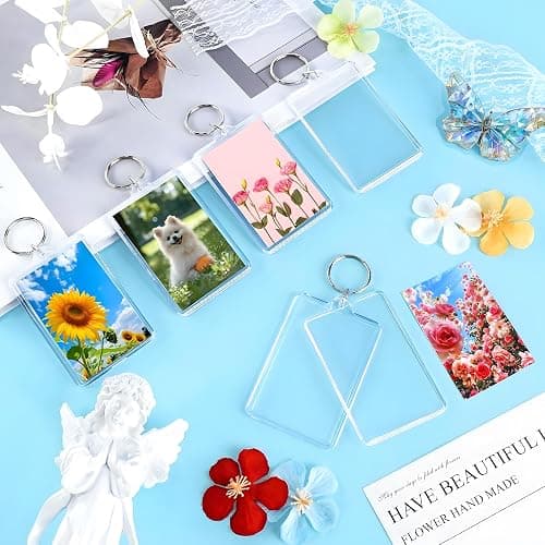 Timerchin Personalized Custom Picture Frame Keychain 6PCS Acrylic Clear Rectangle Photo Keychain Blanks DIY for Loved Ones thumbnail 3