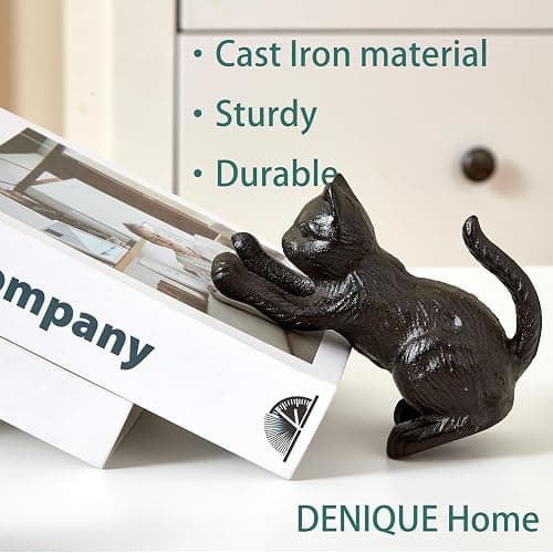 Denique Cat Decorative Bookends, Cute Book Ends to Hold Books, Bookends for Shelves, Unique Cast Iron Book Stopper for Heavy Books, Cat Office Decor, 1 Pair/2 PCS thumbnail 7