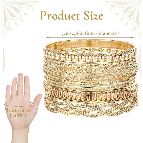 Yolev 7 Piezas Brazalete Oro Mujer Apilables Gruesos Boho Apilables Brazaletes Indios Conjunto de Joyería de Mujer India Conjunto de Joyería Vintage de Boda Africana Pulseras Oro Mujer thumbnail 2