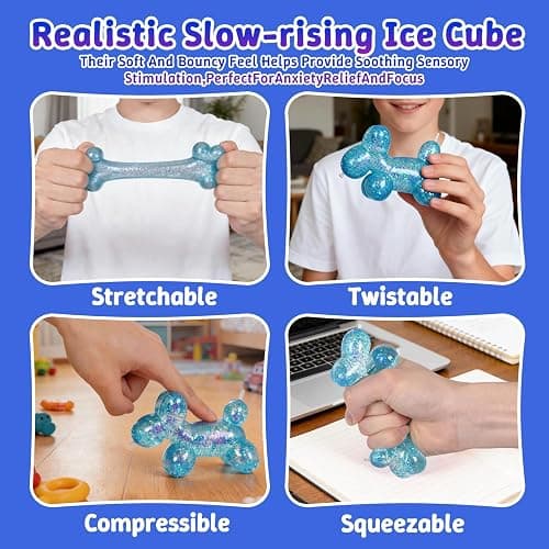 Balloon Dog Squishy Toy, Stretchy Sensory Fidget Toy for Kids and Adults, 1.97in Soft Stress Relief Squeeze Toy, Cute Balloon Animal Desk Toy, Glitter Squishy Gift(Blue) thumbnail 4