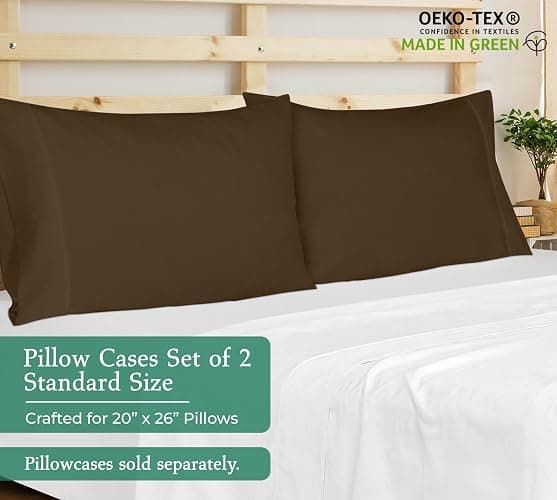 Royale Linens Standard Pillowcase Set of 2 Bed Pillow Case 20x26 Inch Brown Pillowcases 1800 Brushed Microfiber Wrinkle and Fade Resistant Soft and Cozy Standard Size (Hours, thumbnail 3