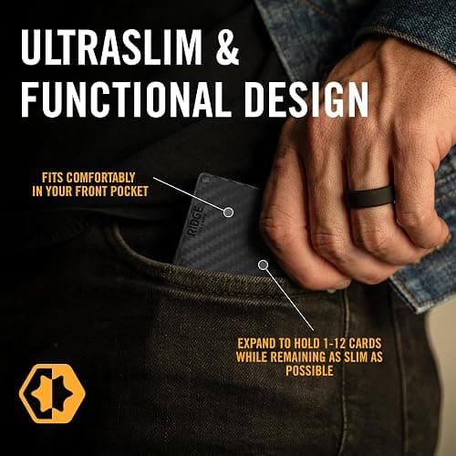 Ridge Wallet for Men - Slim Minimalist Compact Wallet and Card Holder, RFID Protected Front Pocket Wallets for Men with Integrated Cash Strap (Carbon Fiber 3K) thumbnail 2