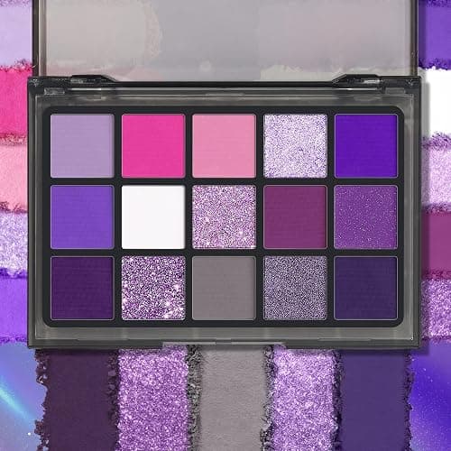 UCANBE Purple Eyeshadow Makeup Palette, 15 Colors Dark Smokey Shimmer Matte Metallic Glitter Eye Shadow Pallet, Violet Lavender Pink Make Up Kit for Cosplay Halloween Ursula Witch Costume Parties thumbnail 3