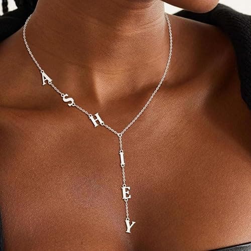 ARVAE Personalized Lariat Name Necklace for Women,Custom Y-Shaped Name Necklace,18k Gold Plated Letter Initials Long Necklace Mother's Day Customized Jewelry Gifts for Mom thumbnail 4