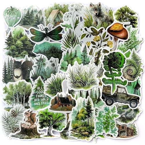 Tree Forest & Natural Outdoor Scrapbook Water Bottle Stickers, Waterproof, Sun - Resistant, 50 Pieces, Vinyl Material - Image 1