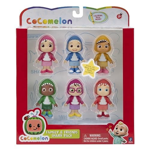 CoComelon 6 Figure Family and Friends Shark Theme Pack - Includes JJ, Nico, Cody, Nina, Bella and Cece in Shark Hoodies - Toys for Kids and Preschoolers thumbnail 2