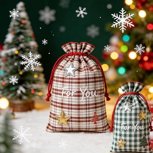 NEUJUS Baumwollstoff 50 x 50 cm Stoffpaket – Patchwork Stoffe Paket zum Nähen & Quilten, DIY Stoffreste Baumwollstoffe Meterware, Stoff Quadrate verschiedene Muster (10 Vintage-Weihnachtsraster) thumbnail 2