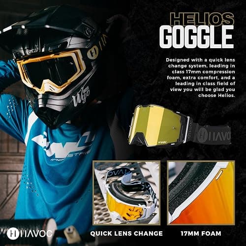 Havoc Racing Helios Goggles - For Motocross, Dirt Biking, ATV, & UTV - UV Blocking Anti-Fog Goggles thumbnail 2