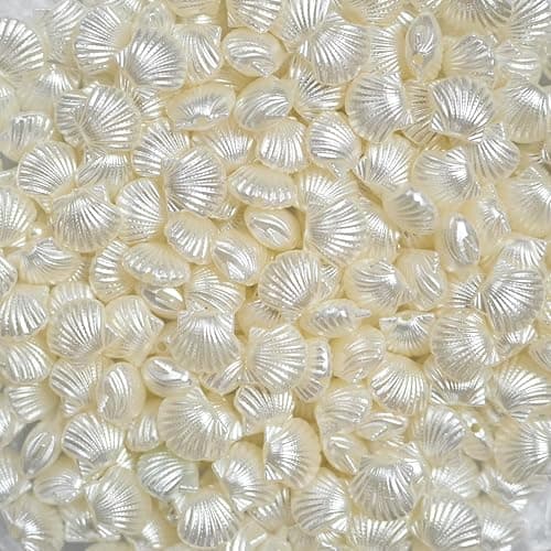 100PCS Pearl Shell Beads for Jewelry Making,Cute White Aesthetic Beads with Holes,Bulk Mermaid Accessories Women DIY Hair Clip Bracelet Resin Charms for Crafts 12mm thumbnail 8