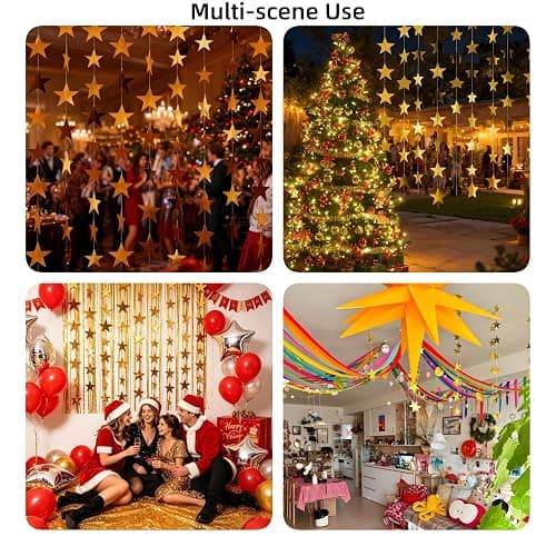 18Strip 94 Inch Gold Star Garland Streamers, Star Tassel Necklace,Party Decor for Birthday Christmas Disco Photo Shoot Background thumbnail 5