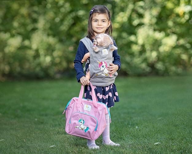 HappyVk-Baby Doll Carrier-Realistic Baby Doll Accessories -Grey Unicorn | Comfortable Adjustable Padded Straps, Front and Back Carry, Reborn Baby Doll Accessories, Kids Toy Baby Carrier Pretend Play thumbnail 4