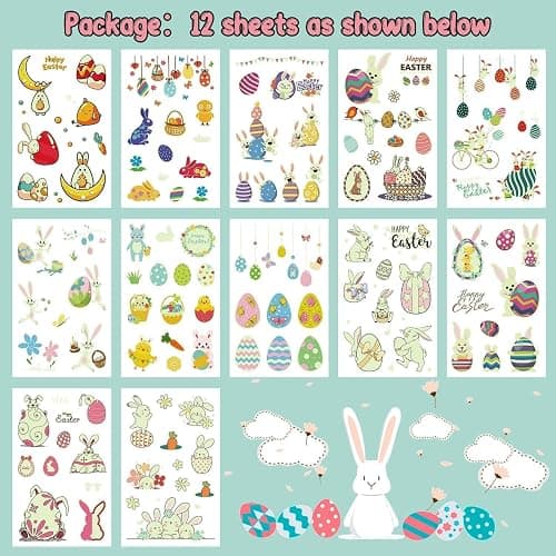 Partywind 132 PCS (12 Sheets) Luminous Easter Temporary Tattoos for Kids Basket Stuffers, Glow Easter Decorations Party Favors Supplies Essentials, Easter Games for Toddlers Boys Girls thumbnail 3