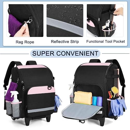 LoDrid Rolling Cleaning Backpack with Detachable Trolley, Professional Cleaning Supply Bag with Wheel, Mobile Cleaning Cart with Handle and Shoulder Strap, Cleaning Bags for House Cleaners, Bag Only thumbnail 4