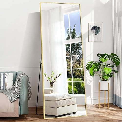 BONEWEI Full Length Mirror, 179x65cm Floor Mirrors, Rectangular Standing Mirror Gold Aluminum Frame, Large Full Body Mirrors Standing Hanging or Leaning Against Wall for Livingroom Dressingroom thumbnail 3