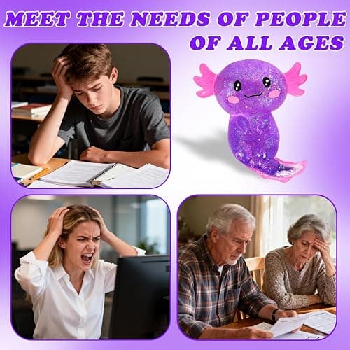 Axolotl Squishy Stress Ball, Soft TPR Slow Rising Squeeze Toy, Cute Axolotl Fidget Toy for Stress Relief, Anxiety Calming Sensory Toy for Kids Adults(Purple Long Tail Axolotl) thumbnail 6