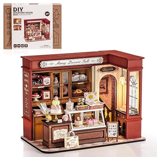 ROBOTIME DIY Miniature House Kit, Mini Wooden Dollhouse Kit for Adults, Building Kit with LED Light, Diorama Model,Halloween/Christmas/Birthday Gifts for Family/Friends (Honey Dessert Talk) - Image 1