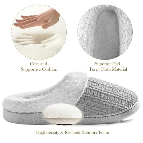 shoeslocker Womens Memory Foam Fuzzy Slippers Knitted House Slippers for Women Comfy Slip-On Warm House Shoes thumbnail 3