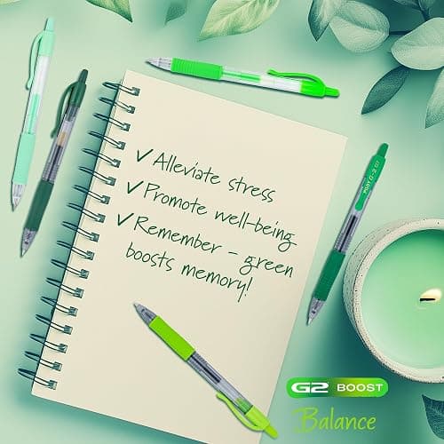 Pilot G2 Premium Gel Roller Pens, Fine Point Gel Pens, Boost Green Pack, The Colors of Balance, 8-Pack Pouch, 0.7 mm, Assorted - Ideal for School, Journaling, & Office Writing thumbnail 3