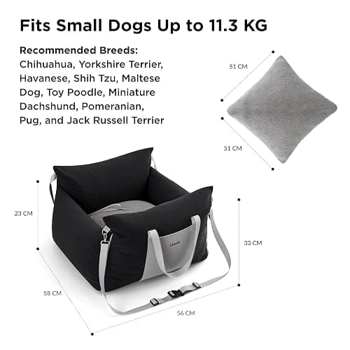 Lesure Hundesitz Auto kleine Hunde - wasserdichter und waschbarer Hunde Autositz mit Aufbewahrungstaschen, ansteckbarer Sicherheitsleine und verdickter Memory Schaum Füllung, 58x56x33cm, schwarz thumbnail 5
