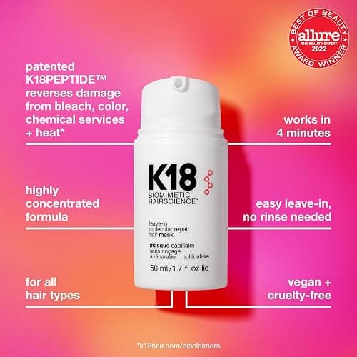 K18 Leave-In Molecular Repair Hair Mask, Patented, Lasting Repair For Dry, Frizzy, Damaged Hair, Reverse Damage In 4 Minutes From Bleach, Color, Chemical Services + Heat thumbnail 3