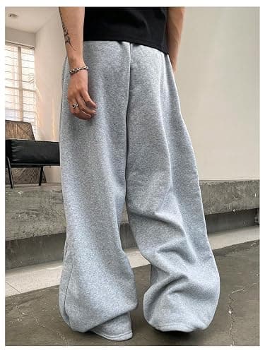 OYOANGLE Men's Baggy Sweatpants Drawstring Elastic Waist Loose Wide Leg Athletic Sweat Pants with Pockets thumbnail 2
