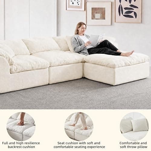 110" Boneless Cloud Couch Sectional for Living Room, Oversized Modular L Shaped Sofa with Ottoman, Deep Seat Chenille Sectional Couch for Cloud-Like Comfort (Beige) thumbnail 10