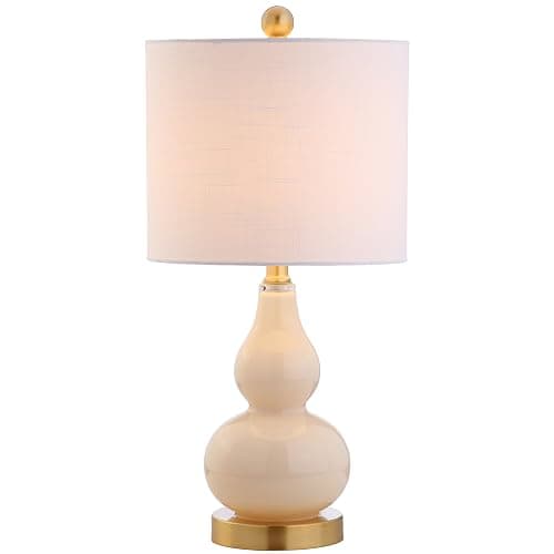 JONATHAN Y 20.5" Ivory Glass Table Lamp, Modern Gourd Bedside Nightstand Lamp for Bedroom, Living Room, White Linen Shade, LED Bulb Included (JYL1028B) - Image 1