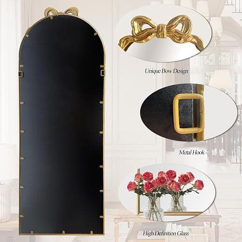 Scoffee Gold Bow Full Length Mirror Arch Wall-Mounted Floor Standing Dressing Decor Mirror for Bedroom Living Room Home Decor thumbnail 5